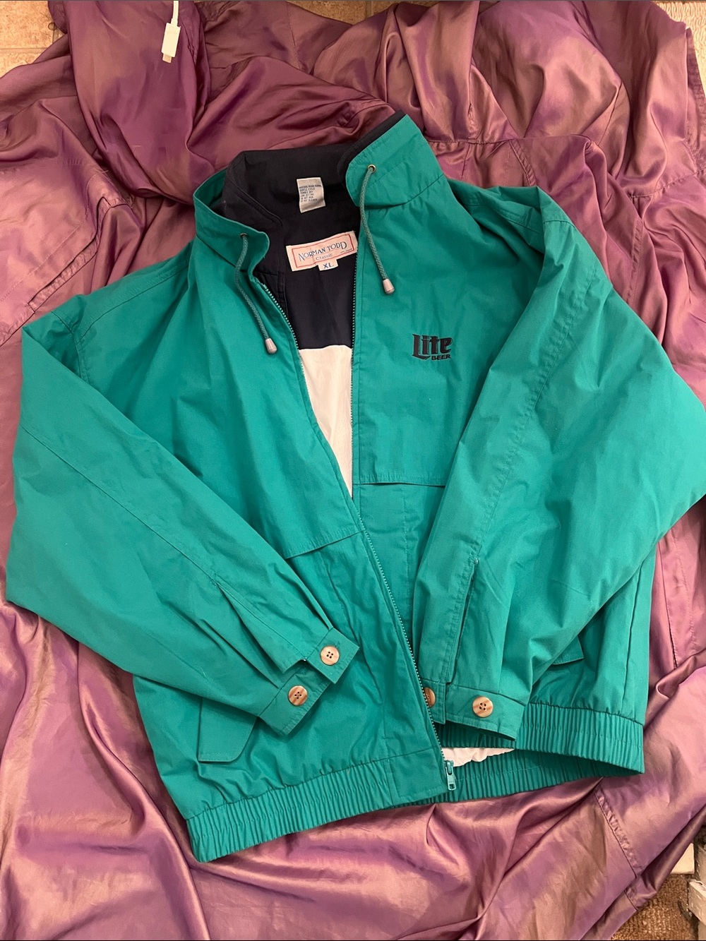 Norman Todd - Vintage Teal Windbreaker Jacket with 'Miller Lite Beer' Logo